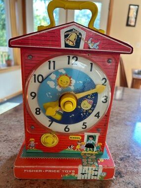Fisher-Price Toys #998 Wooden Music Box Teaching Clock 1968 Fully Functional